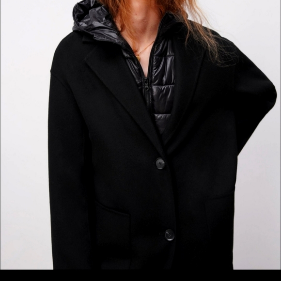 ZARA Black 2-in-1 Wool Blend Coat Quilted Puffer Combo‎ S - Picture 3 of 9